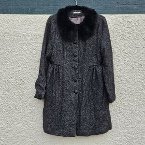 Darling dark gray tweed dress coat with faux fur collar UK L
